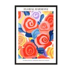 Zestia Siyah Çerçeveli Tablo, Renkli Güller, Floral Harmony Yazılı, Modern Grafik Poster No: 107615 15 x 21