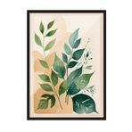 Zestia Siyah Çerçeveli Tablo Yeşil Yapraklı Minimal Bitki Salon Dekoru Poster 100207, 30 x 40
