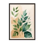 Zestia Siyah Çerçeveli Tablo, Yeşil Yapraklı Minimal Bitki, Salon Dekoru Poster No: 100207 30 x 40