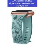 ZETCONCEPT Apple Watch 4 5 6 7 8 9 10 Se 38 40 41mm Çiçek Kelebek Desenli Kordon Kayış Silikon Bileklik