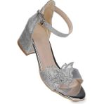 Zete Kum Simli Kız Çocuk 4 cm Topuklu Sandalet Abiye Ayakkabı - Gümüş - 30