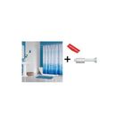 Zethome Banyo Duş Perdesi 5020 Mavi 120x200 Perde Borusu Askı Aparatı 90x130 Hediyeli