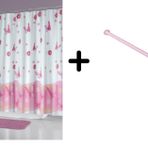 Zethome Banyo Duş Perdesi 6020 180x200 Perde Borusu Askı Aparatı Pembe 160x260 Hediyeli