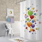 Zethome Banyo Perdesi 1x180x200 Tek Kanat Duş Perdesi Halka Hediyeli Duşakabin Perdesi Heart Ballons Beyaz