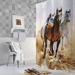 Zethome Banyo Perdesi 1x180x200 Tek Kanat Duş Perdesi Halka Hediyeli Duşakabin Perdesi Horses Çok Renkli