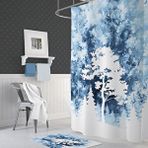 Zethome Banyo Perdesi 1x180x200 Tek Kanat Duş Perdesi Halka Hediyeli Duşakabin Perdesi Tree Mavi