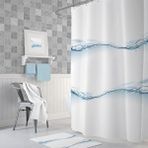 Zethome Banyo Perdesi 1x180x200 Tek Kanat Duş Perdesi Halka Hediyeli Duşakabin Perdesi Waterdrop Mavi