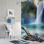 Zethome Banyo Perdesi 1x180x200 Tek Kanat Duş Perdesi Halka Hediyeli Duşakabin Perdesi Waterfall Mavi