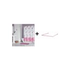 Zethome Banyo Perdesi 6020 1x180x200, Perde Borusu Askı Aparatı Köşe Boru Pembe Hediyeli, Duş Perdes