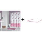 Zethome Banyo Perdesi 6020 1X180X200, Perde Borusu Askı Aparatı Köşe Boru Pembe Hediyeli, Duş Perdesi Seti - Beyaz