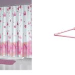 Zethome Banyo Perdesi 6020 1x180x200, Perde Borusu Askı Aparatı Köşe Boru Pembe Hediyeli, Duş Perdesi Seti