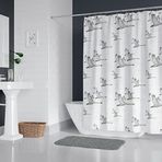 Zethome Banyo Perdesi 6771 1x180x200, Perde Borusu Askı Aparatı Köşe Boru Beyaz Hediyeli, Duş Perdesi Seti