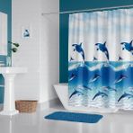 Zethome Banyo Perdesi 9515 1x180x200, Perde Borusu Askı Aparatı Köşe Boru Beyaz Hediyeli, Duş Perdesi Seti Mavi