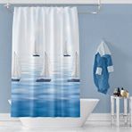 Zethome Banyo Perdesi 9889 1x180x200, Perde Borusu Askı Aparatı Köşe Boru Beyaz Hediyeli, Duş Perdesi Seti Mavi
