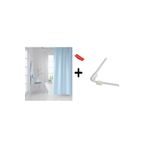 Zethome Banyo Perdesi Mavi 1x180x200, Perde Borusu Askı Aparatı Köşe Boru Beyaz Hediyeli, Duş Perdesi Seti