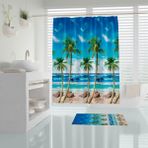 Zethome Tropik Palm Beach Banyo Duş Perdesi Tek Kanat 1x180x200