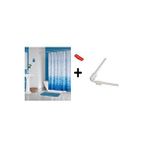 Zethome Zehome Banyo Perdesi 5020 M 1x180x200, Perde Borusu Askı Aparatı Köşe Boru Beyaz Hediyeli, Duş Perdesi Seti Mavi
