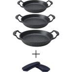Zetmon Siyah Granit Döküm Kaplama Alüminyum Döküm Sahan Set 3'lü(18-20-22 Cm) + 1 Çift Tava Kulp Tutacak - GRANİT