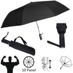 Zeus Ekstra Güçlü Ekstra Dayanıklı 10 PANELLİ Tam Otomatik Şemsiye - Siyah