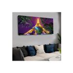 Zevahir Ağaçlar ve Sarı Işıklandırmalı Eiffel Kulesi 120x60 Saatli Kanvas Tablo