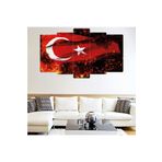 Zevahir Alevli Türk Bayrağı Solmaz 100x60 Gümüş 5 Parça MDF Tablo