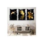 Zevahir Altın Renk Çiçek Kelebek Modern Gold Pleksi Kenar Solmaz 20x30 Gümüş MDF Tablo