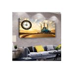 Zevahir Dini ve İslami Cami Manzara 100x50 cm Dijital Baskı Saatli Gümüş Kanvas Tablo