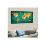Zevahir Dünya Haritası 120x60 cm Gümüş Ahşap Şase Dijital Baskı Kanvas Tablo