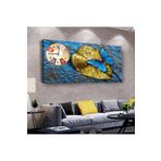 Zevahir Mavi Kelebek 100x50 cm Ahşap Şase Dijital Baskı Saatli Gümüş Kanvas Tablo