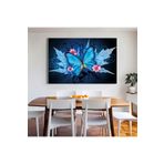 Zevahir Mavi Kelebek 120x80 Gümüş Ahşap Şase Dijital Baskı Kanvas Tablo