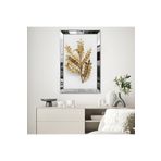 Zevahir Minimalist Beyaz Bej Altın Sarısı Yapraklı Çizim 20x30 Gold Aynalı Pleksi Çerçeveli Gümüş MDF Tablo