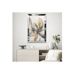 Zevahir Minimalist Beyaz Kahverengi Gri Çiçek Desenlili Soyut Çizim 20x30 Gold Aynalı Pleksi Çerçeveli Gümüş MDF Tablo