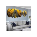 zevahir mobilya & dekorasyon Altılı Oval Mdf Altın Pırıltılı Arka Planlı Kabe Kapısı Dini Saatli Tablo Seti, Oval, 95 x 55