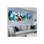 zevahir mobilya & dekorasyon Altılı Oval Mdf Beyaz Papatya Sepeti Saatli Tablo Seti, Oval, 95 x 55