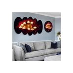 zevahir mobilya & dekorasyon Altılı Oval Mdf Siyah Arka Planlı Kırmızı Çiçekler ve Yanan Mumlar Saatli Tablo Seti, Oval, 95 x 55