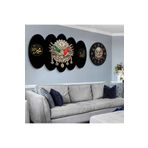 zevahir mobilya & dekorasyon Altılı Oval Mdf Siyah Arka Planlı Osmanlı Tuğrası ve Allah Hz Muhammed Lafzı Saatli Tablo Seti, Oval, 95 x 55