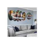 zevahir mobilya & dekorasyon Altılı Oval Mdf Yağlı Boya Görünümlü Suda Koşan Atlar Saatli Tablo Seti, Oval, 95 x 55