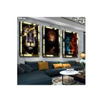 Zevahir Mobilya Dekorasyon Aslan Gold Pleksili Saat Ve Solmaz MDF Tablo - renkli 30 x 40