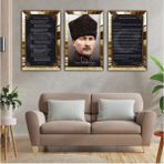 Zevahir Mobilya Dekorasyon Atatürk Istiklal Marşı ve Gençliğe Hitabe 3lü Pleksi Tablo - 20 x 30 - Gold