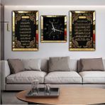 Zevahir Mobilya Dekorasyon Ayetel Kürsi Fatiha Süresi Ve Esmaül Hüsna Pleksi Kenar 3'lü Mdf Tablo Ve Saat Seti - 40 x 60 - Gold