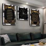 Zevahir Mobilya Dekorasyon Ayetel Kürsi Fatiha Süresi ve Esmaül Hüsna Pleksi Kenar 3'lü Mdf Tablo ve Saat Seti - 50 x 70 - Gümüş