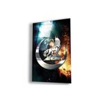 zevahir mobilya & dekorasyon Çerçevesiz Dikey Ateş ve Su Arka Planlı Gümüş 3 Hilal ve Bozkurt Kırılmaz Cam Tablo, Renkli, 90 x 60