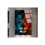 zevahir mobilya & dekorasyon Çerçevesiz Dikey Ateş ve Su Aslan Kırılmaz Cam Tablo, Renkli, 40 x 60