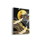 zevahir mobilya & dekorasyon Çerçevesiz Dikey Siyah Altın Soyut Desenler Dolunay ve Uçan Leylekler Kırılmaz Cam Tablo, Renkli, 50 x 70
