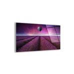 zevahir mobilya & dekorasyon Çerçevesiz Yatay Mor Çiçek Bahçesi ve Uçan Hava Balonu Kırılmaz Cam Tablo, Renkli, 40 x 60