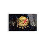 zevahir mobilya & dekorasyon Çerçevesiz Yatay Siyah Üzeri Mavi Pırıltılı Arka Planlı Altın Allah Hz Muhammed Lafzı ve Osmanlı Tuğrası Kırılmaz Cam Tablo, Renkli, 70 x 100