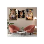 zevahir mobilya & dekorasyon Gold Aynalı Lı Leopar Üçlü Mdf Tablo ve Saat Seti, Gold, 40 x 60