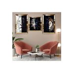zevahir mobilya & dekorasyon Gold Aynalı Lı Siyah Beyaz Aslan Üçlü Mdf Tablo ve Saat Seti, Gold, 40 x 60