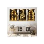 Zevahir Mobilya Dekorasyon Gold Aynalı Pleksi Çerçeveli Kelime-i Tevhid Üçlü Mdf Tablo Seti - gold 30 x 40