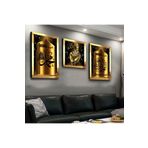 Zevahir Mobilya Dekorasyon Gold Aynalı Pleksi Çerçeveli Kelime-i Tevhid Üçlü Mdf Tablo Seti Ve Saat Seti - gold 40 x 60